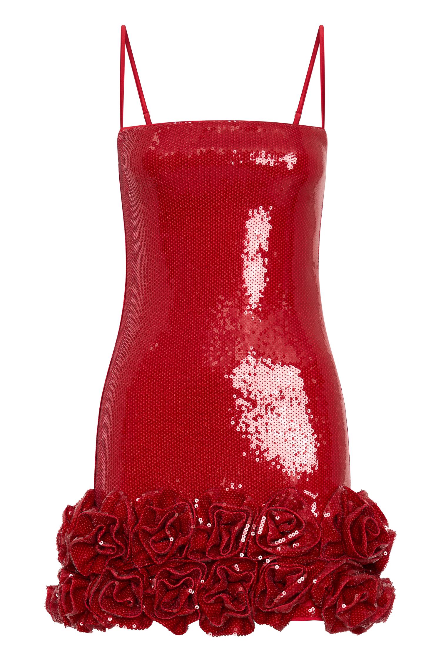 Faye Sequin Flower Mini Dress - Ruby Product Image