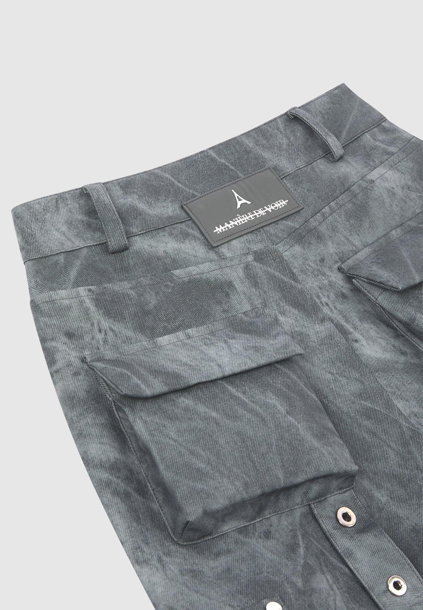 High Waisted Vintage Marble Leather Cargo Pants - Washed Grey Female Product Image