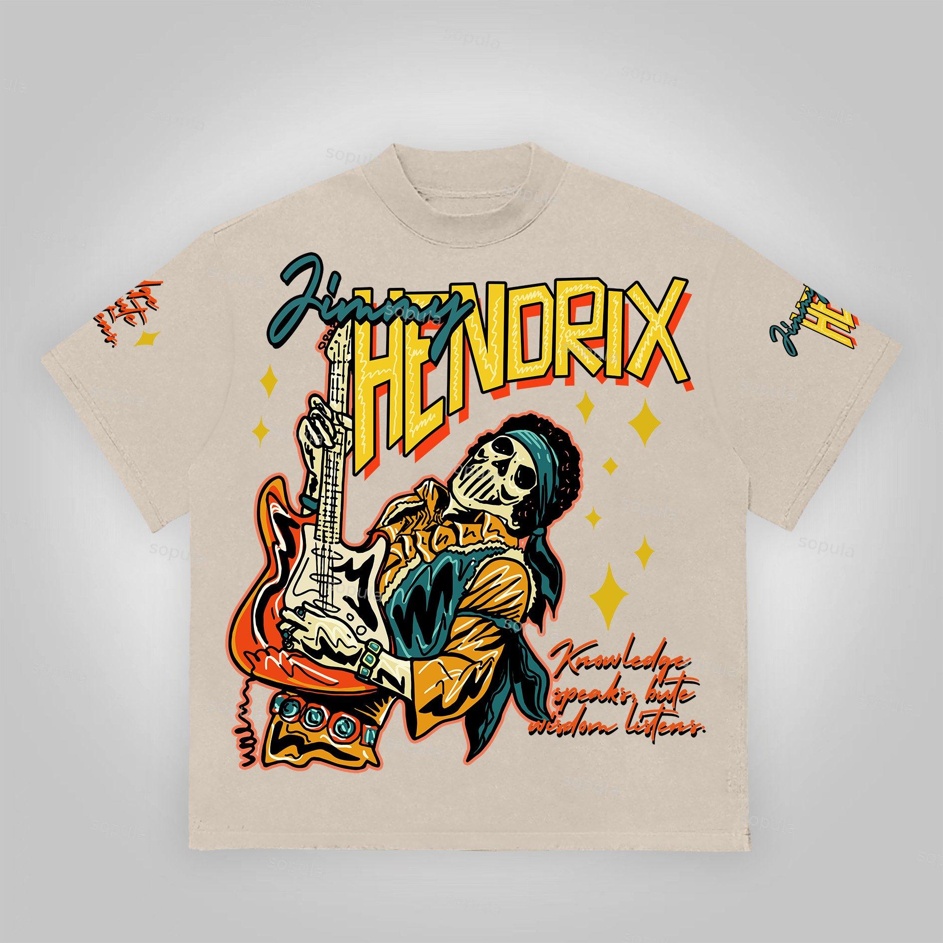 Hendrix Fashion Guitarist Graphic Cotton T-Shirt Product Image