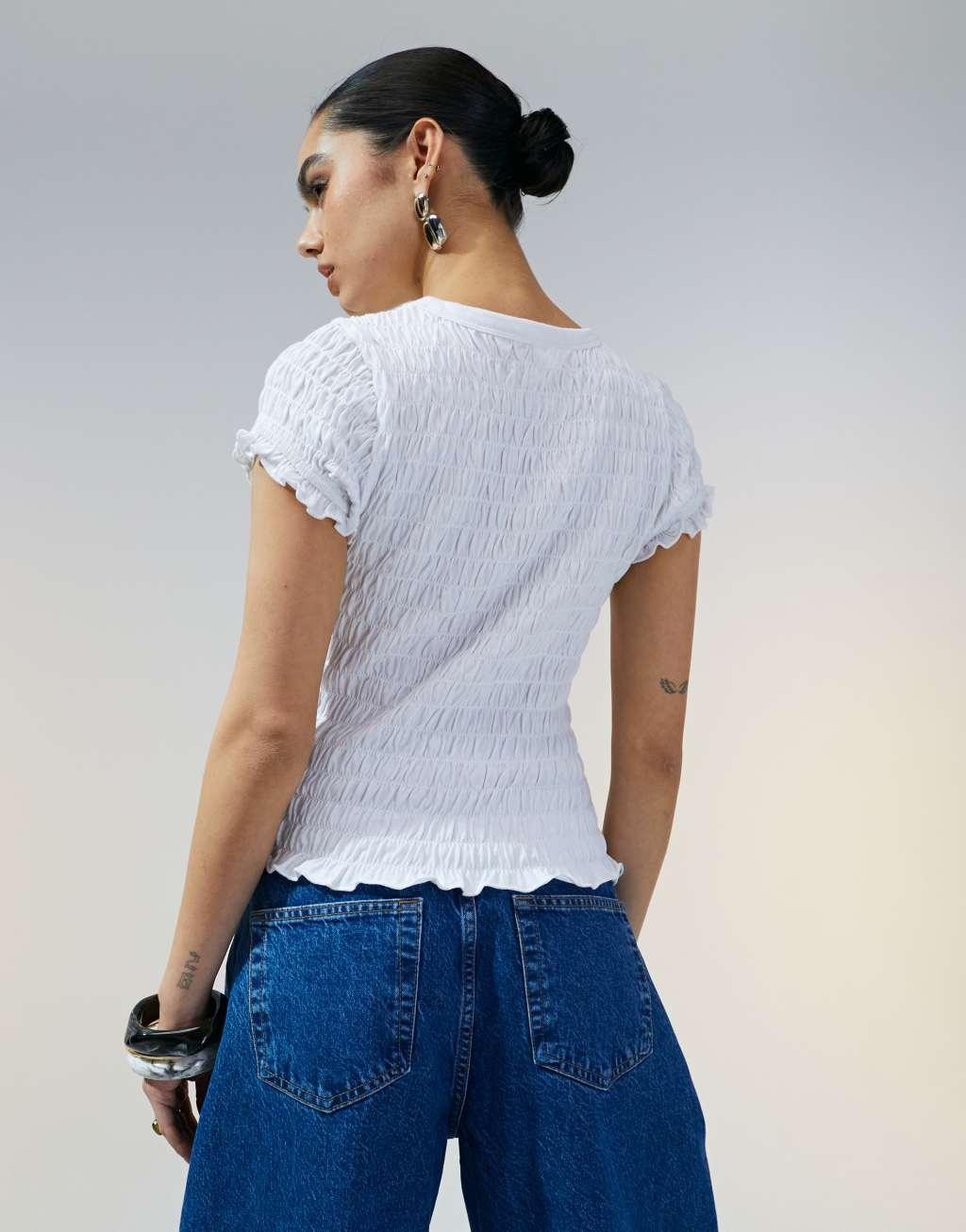 ASOS DESIGN shirred t-shirt in white Product Image