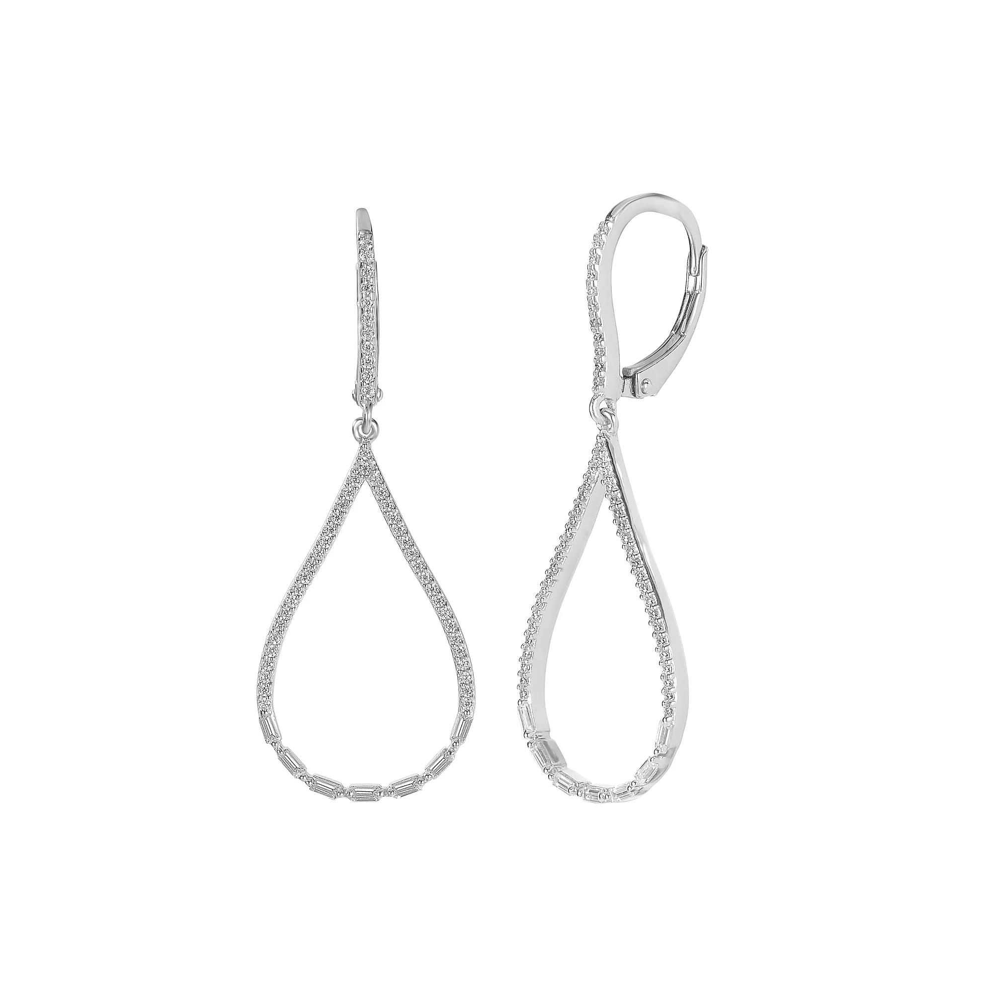 Judy Crowell Sterling Silver Open Teardrop CZ Leverback Drop Earrings, Women's Product Image