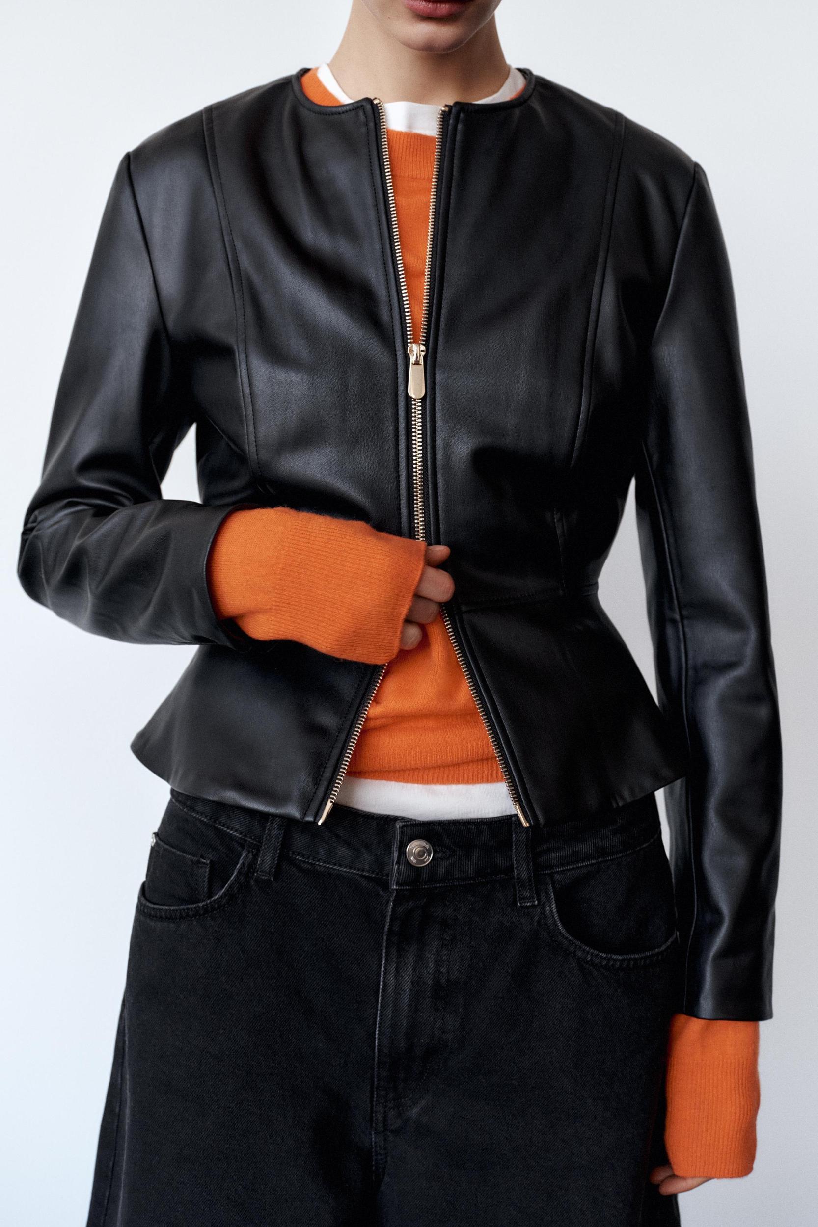 FAUX LEATHER PEPLUM JACKET Product Image