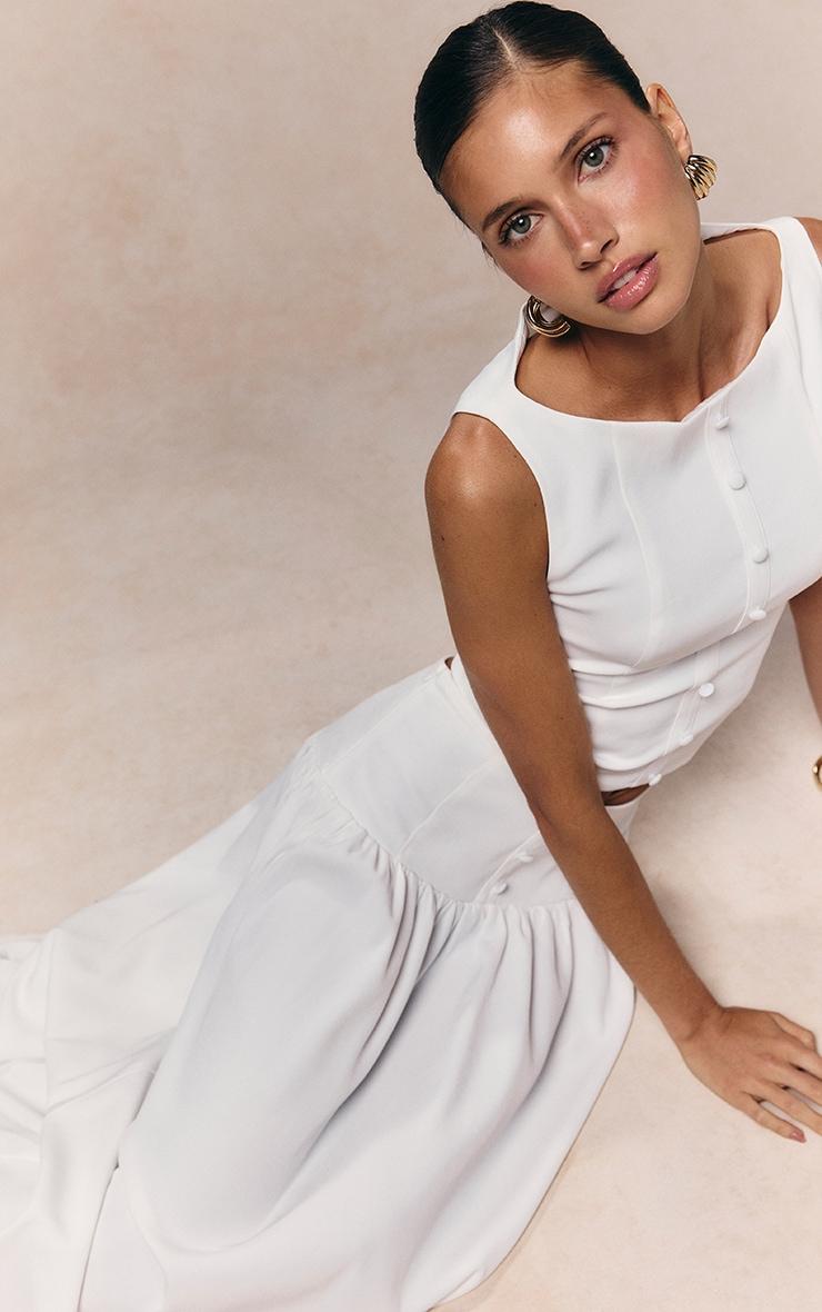 White Woven Button Detail Vest Product Image