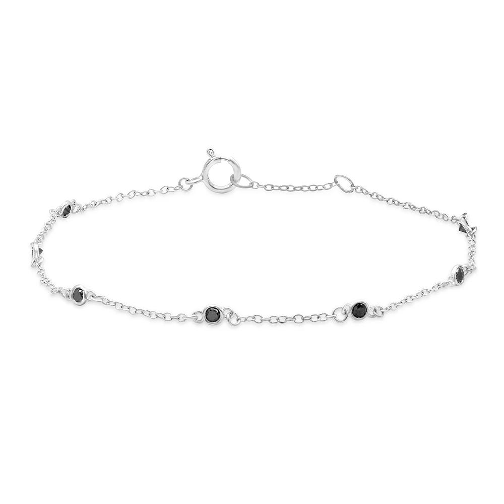 Jewelexcess Sterling Silver 1/5 Carat T.W. Black Diamond Station Bracelet, Women's Product Image