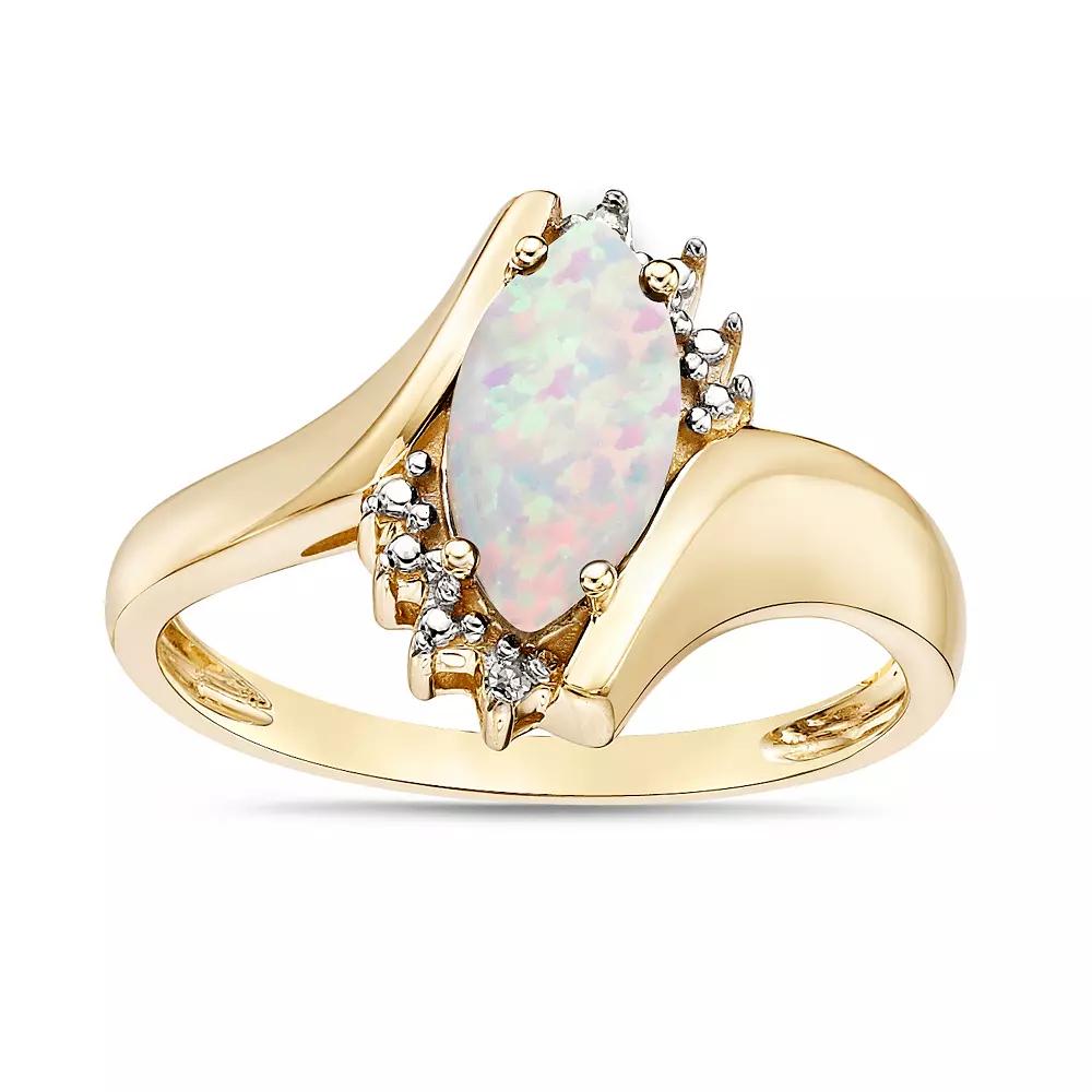 Gemminded 10k Gold Lab-Created White Opal & Diamond Accent Bypass Ring, Women's, Size: 9 Product Image