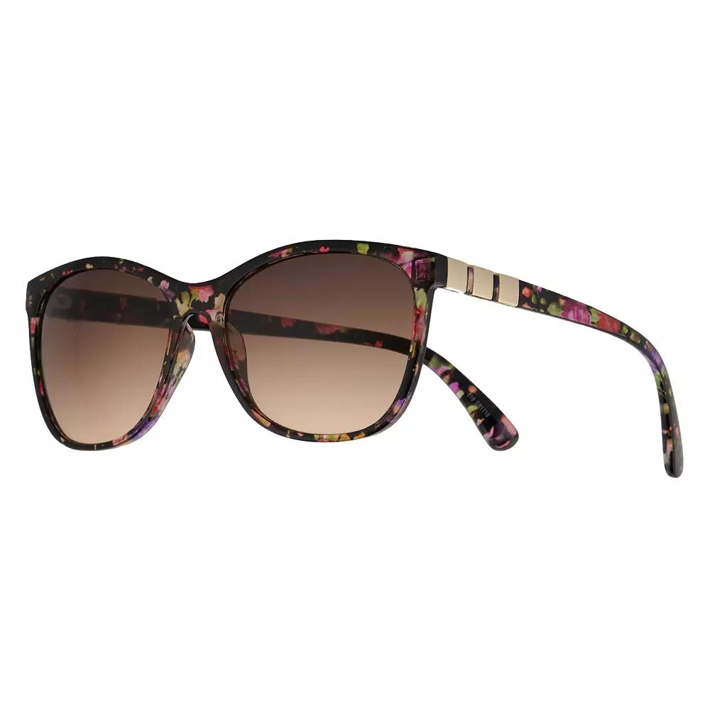 Women's Nine West 56mm Floral Cat Eye Metal Temple Sunglasses, Black Gold Floral Product Image