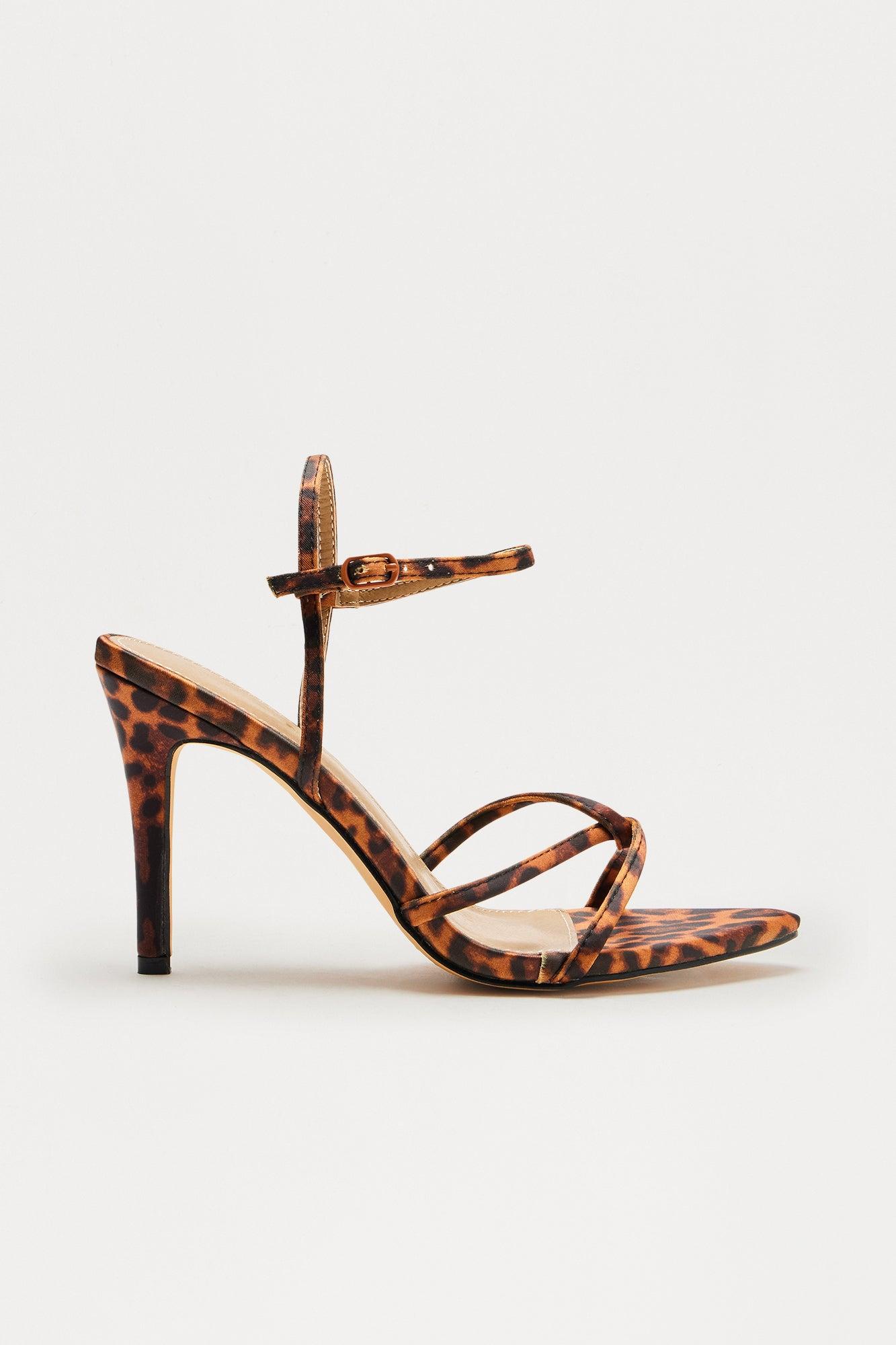 Keys Satin Ankle Strap Heels - Leopard Product Image