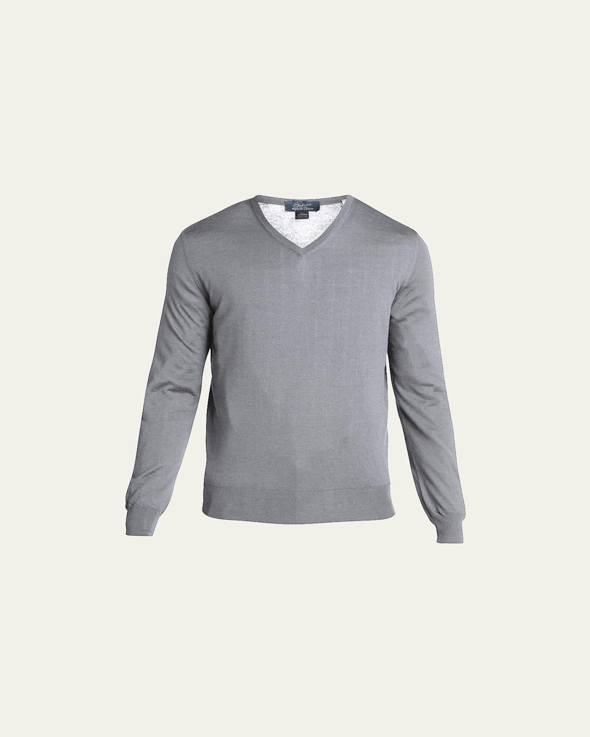 Mens Solid Cashmere V-Neck Sweater Product Image