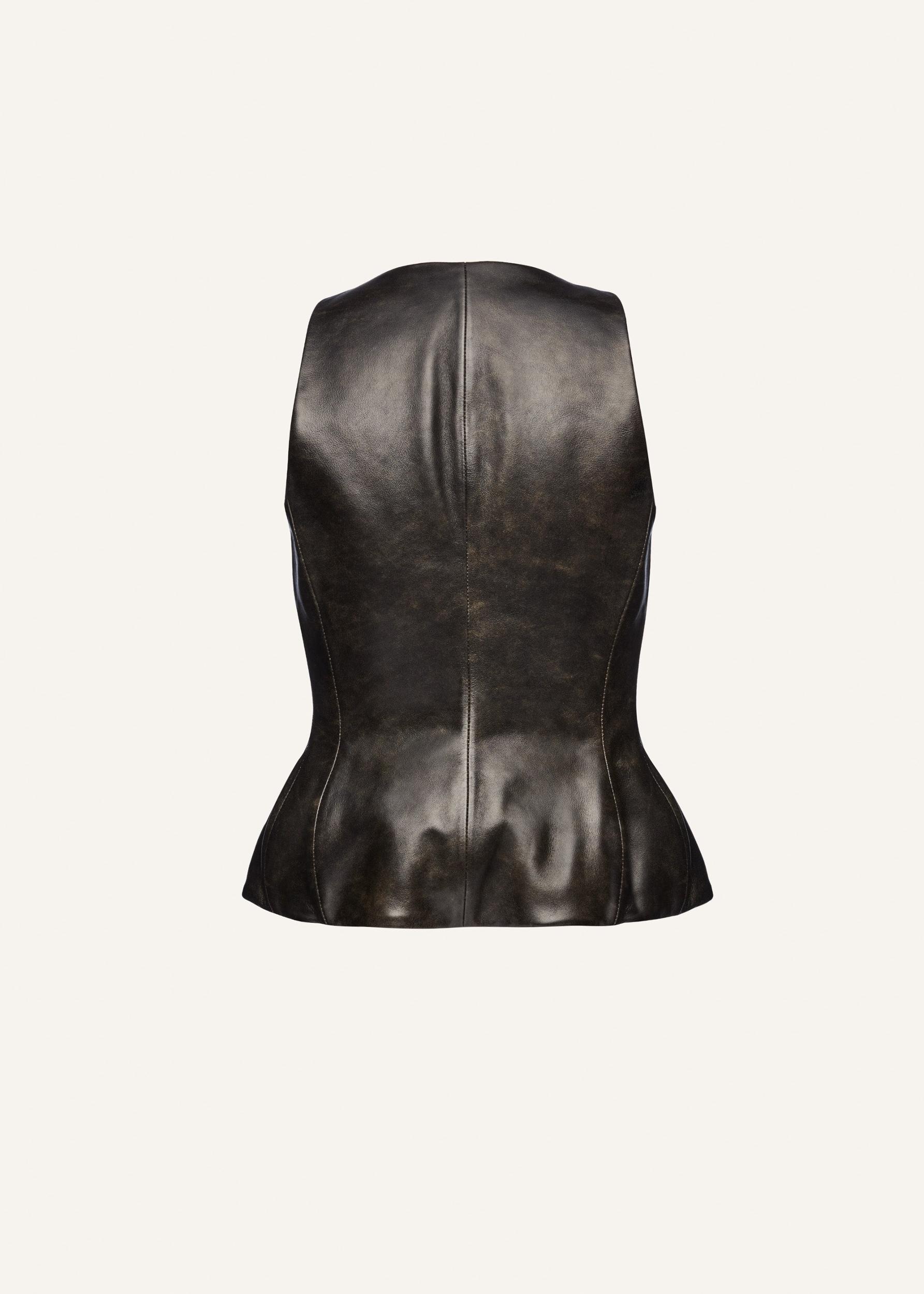 Round neck leather waistcoat in black vintage Product Image