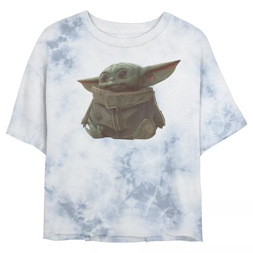 Juniors' Star Wars: The Mandalorian The Child Portrait Wash Crop Tee, Women's, Size: Small, White Blue Product Image