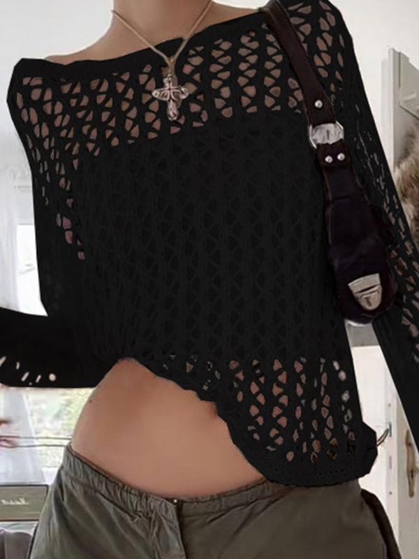 Hollow Out Crochet Long Sleeve Knit Top Product Image