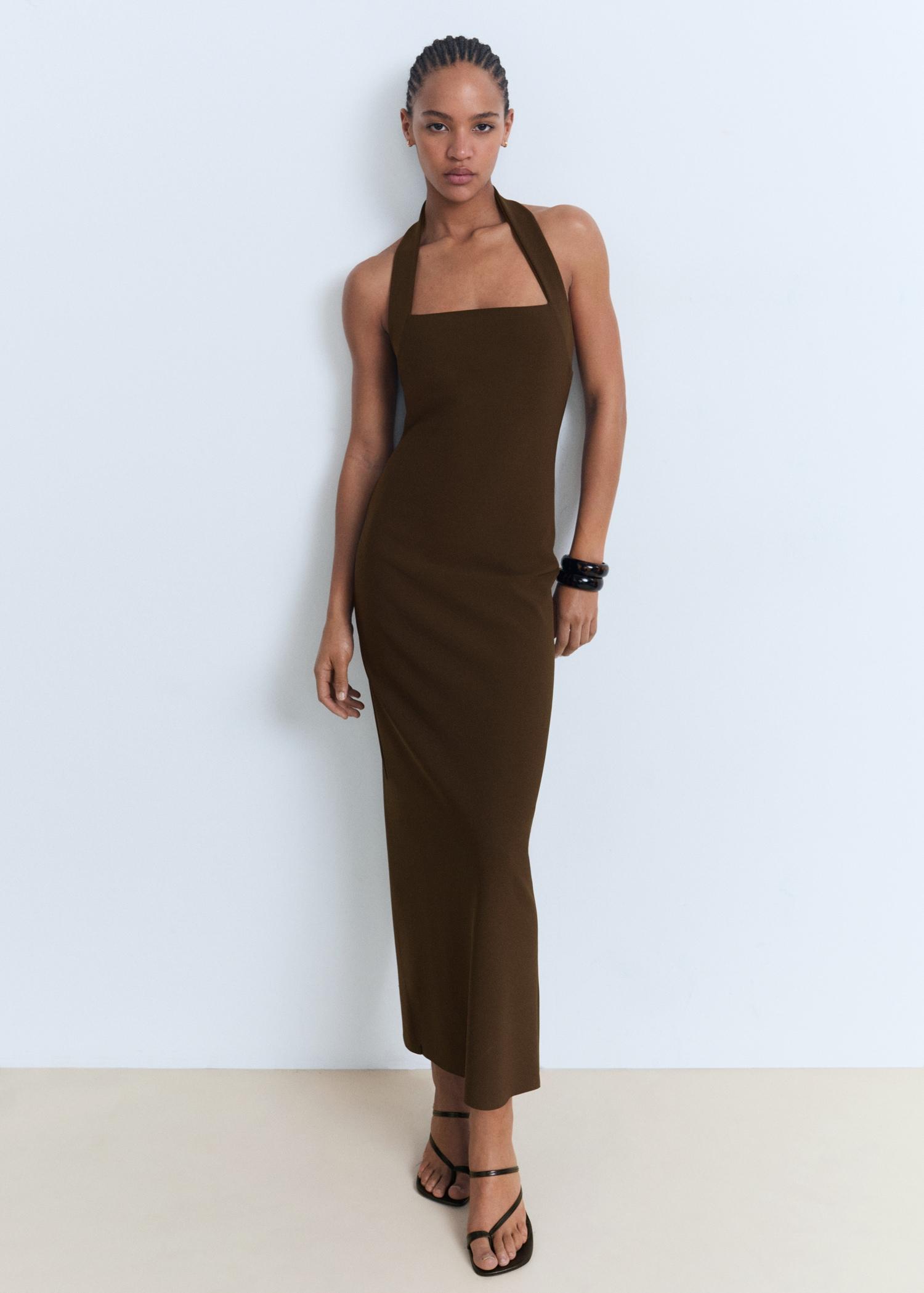 Long halter-neck dress - Women | MANGO USA Product Image