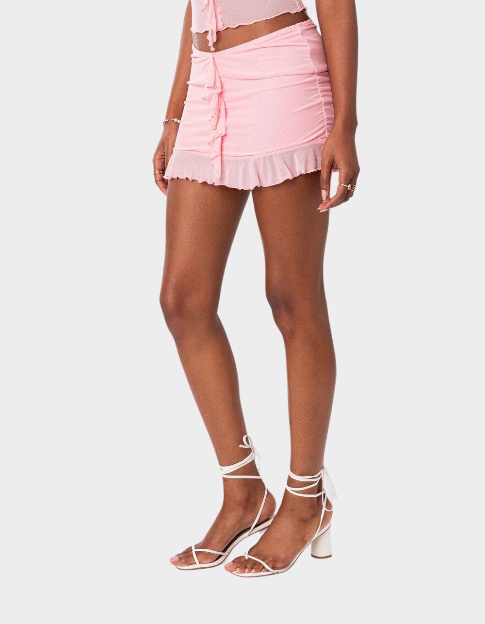EDIKTED Solange Ruffle Mesh Mini Skirt - PINK Product Image