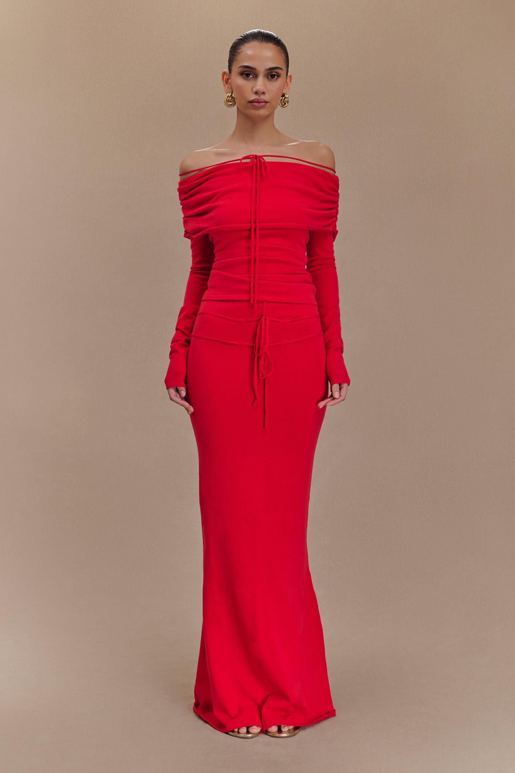 Polly Knit Maxi Skirt - Red Product Image