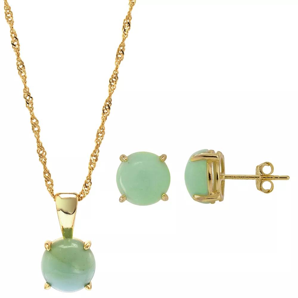 Gemistry 14k Gold Over Silver Amazonite Stud Earrings & Necklace Set, Women's, Size: 18", Gold Tone Product Image