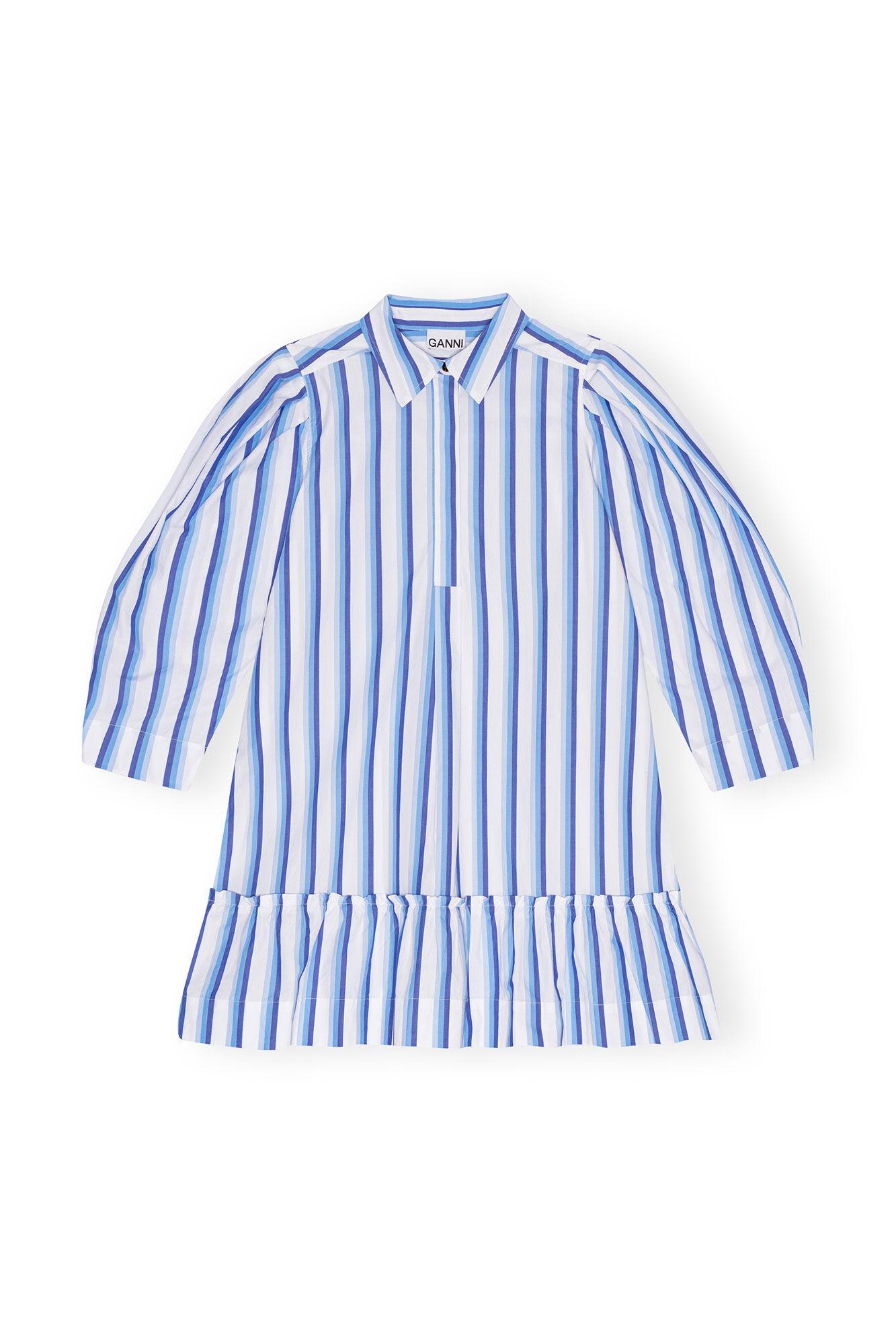 Blue Striped Cotton Mini Shirt Dress Product Image