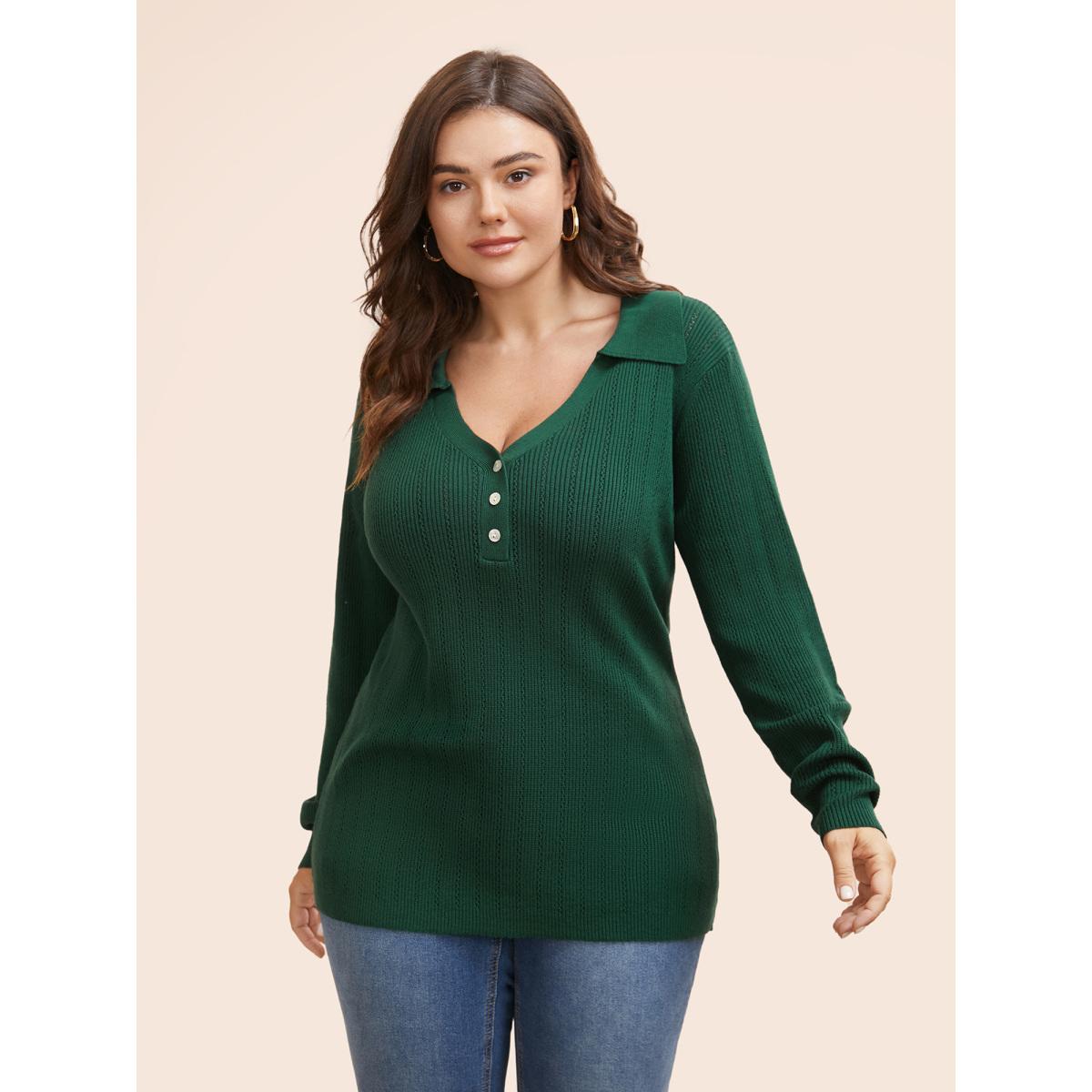 Plus Size Supersoft Essentials Polo Neck Button Up Pullover Truegreen Women Casual Long Sleeve Polo Everyday Pullovers BloomChic 12/L Product Image