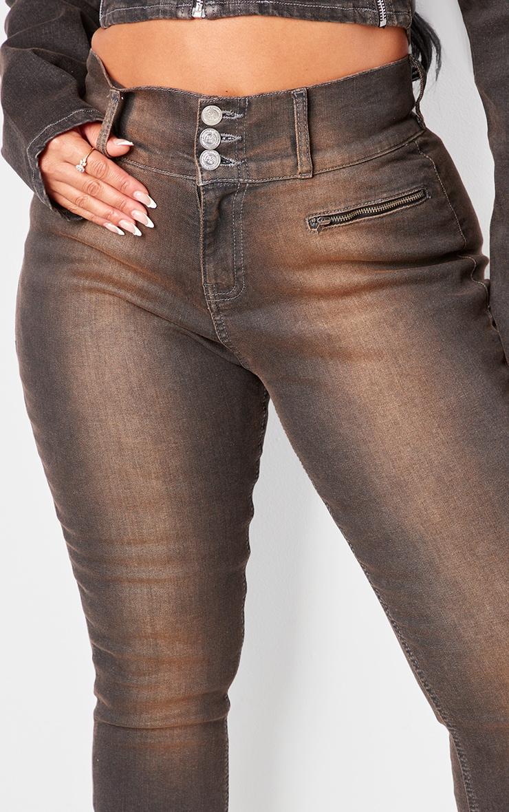 Shape Washed Brown Denim High Waisted Ripped Hem Jeans Product Image