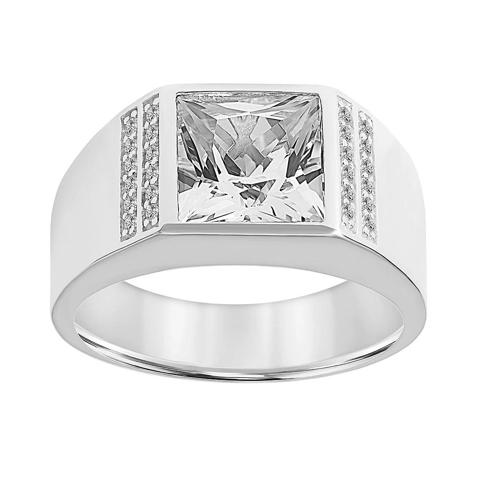 AXL Sterling Silver Lab Created White Sapphire Men's Wedding Band, Size: 10 Product Image