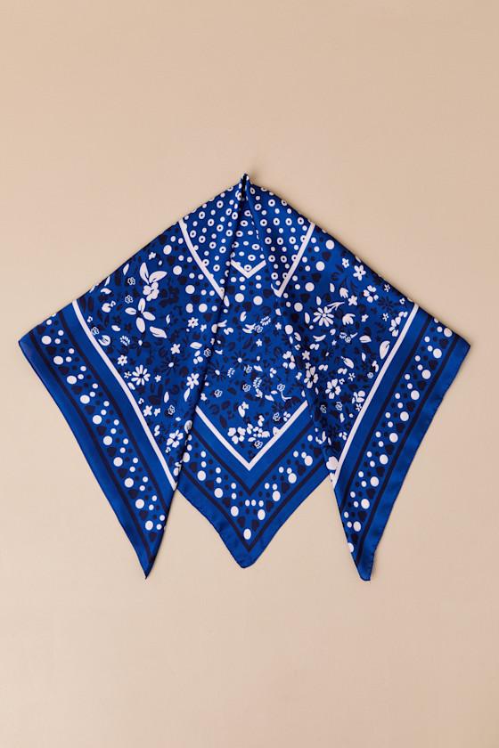 Landa Blue Floral Bandana Satin Scarf Product Image
