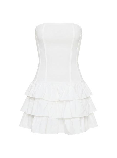 Valentia Tiered Mini Dress White Product Image