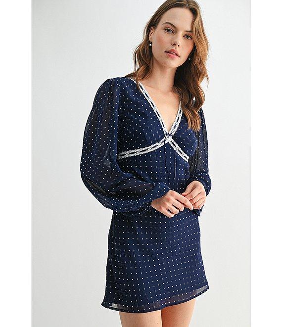 All in Favor Polka Dot Long Sleeve Mini Dress Product Image