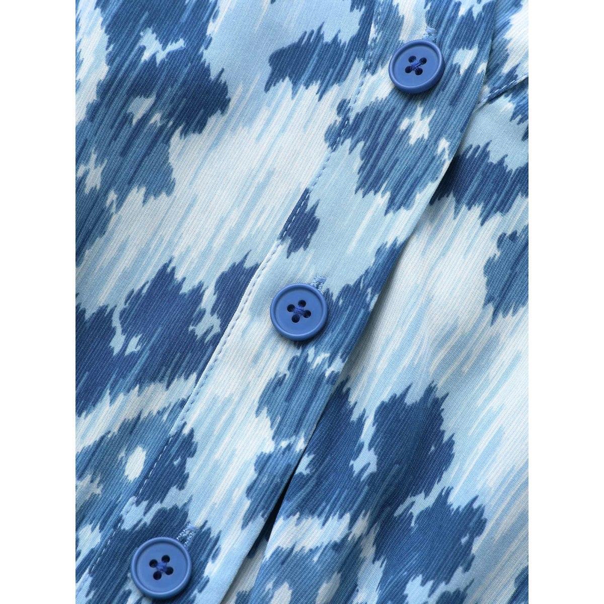 Plus Size Bandana Print Shirt Collar Belted Midi Dress LightBlue Women At the Office Belted Shirt collar Short sleeve Curvy BloomChic 10/M Product Image