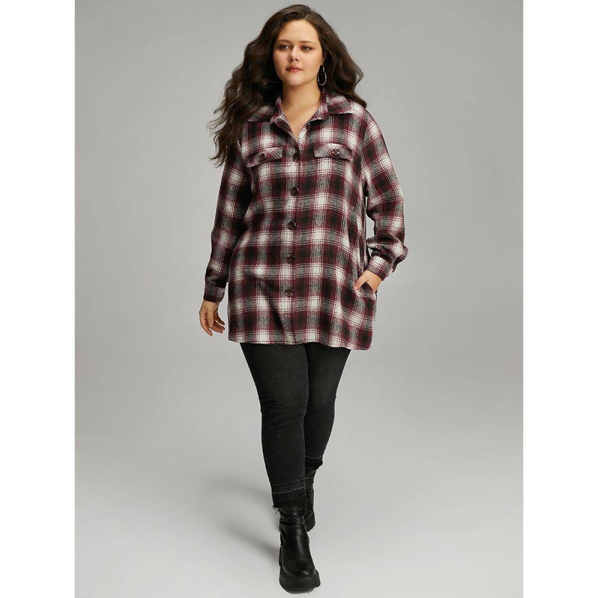Plus Size Plaid Button Through Pocket Coat Women Multicolor Contrast Pocket Dailywear Jackets BloomChic 30/6X Product Image