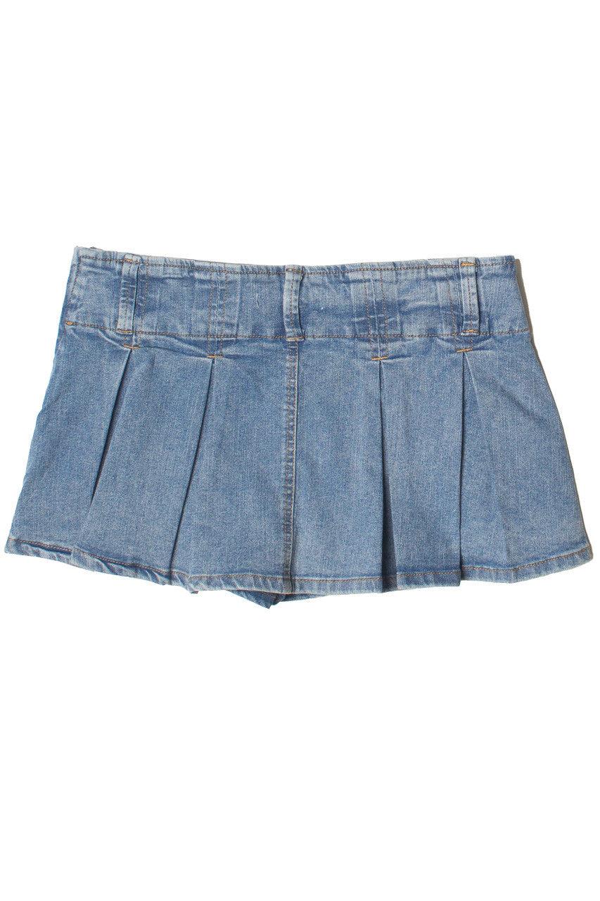 Low Rise Denim Pleated Mini Skort Product Image
