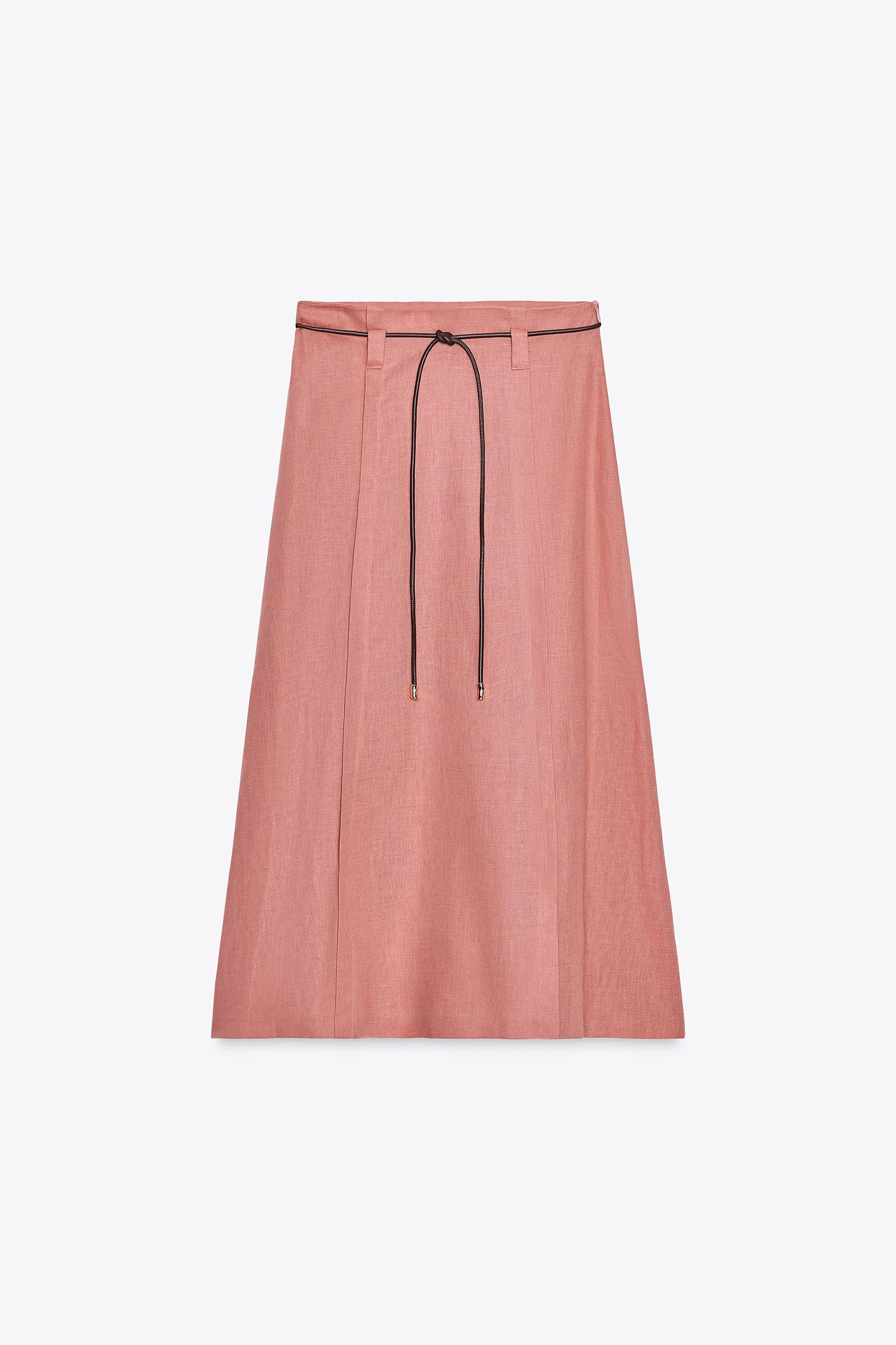 LINEN BELTED MIDI SKIRT Product Image