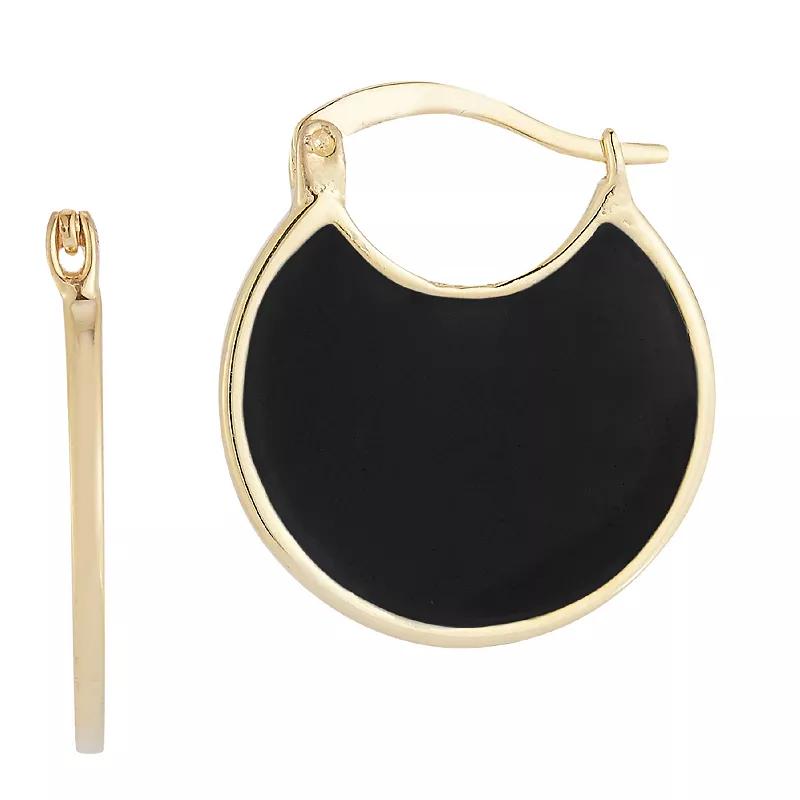 Sunkissed Sterling 14k Gold Over Silver Enamel Hoop Earrings, Women's, Gold Tone Black Product Image