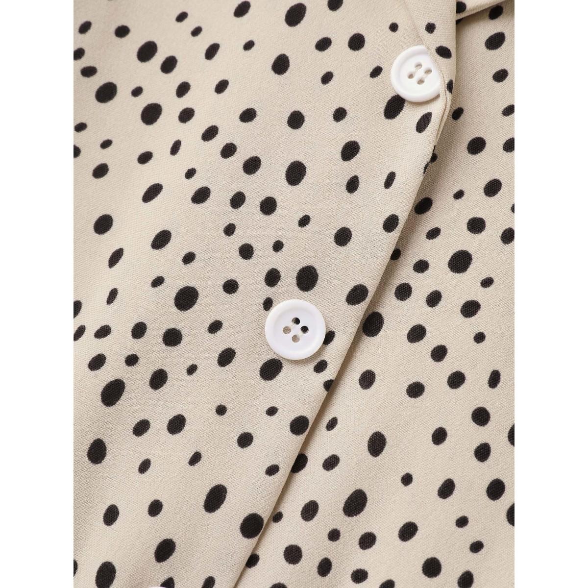 Plus Size Polka Dot Print Shirt Collar Midi Dress Champagne Women Button Shirt collar Short sleeve Curvy BloomChic 22-24/3X Product Image