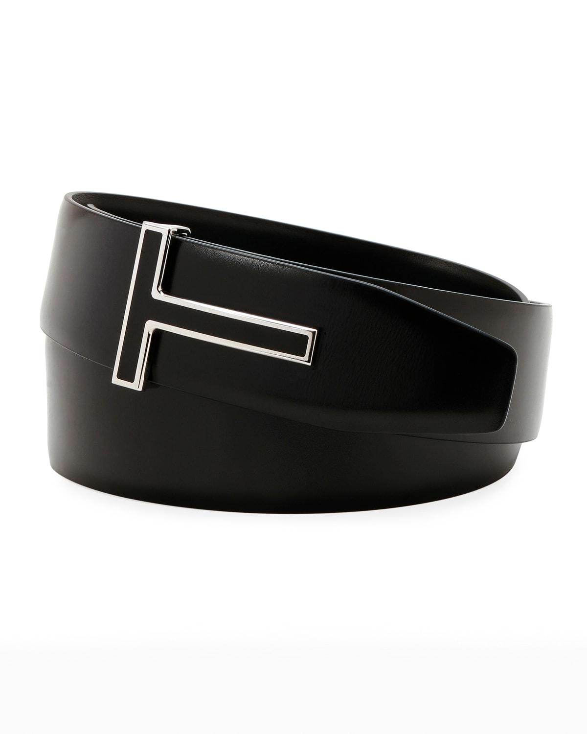 Mens Enamel T-Buckle Leather Belt Product Image