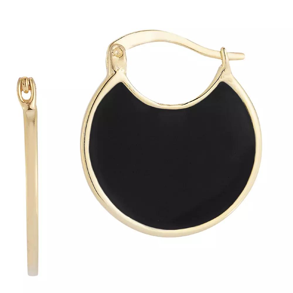 Sunkissed Sterling 14k Gold Over Silver Enamel Hoop Earrings, Women's, Gold Tone Black Product Image
