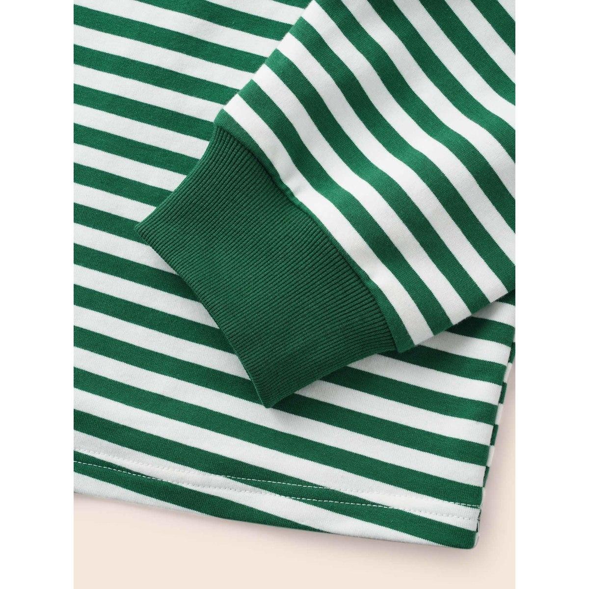 Plus Size Round Neck Striped Patchwork Stitch Sweatshirt Women Truegreen Casual Contrast Loose Round Neck Everyday Sweatshirts BloomChic 26/4X Product Image