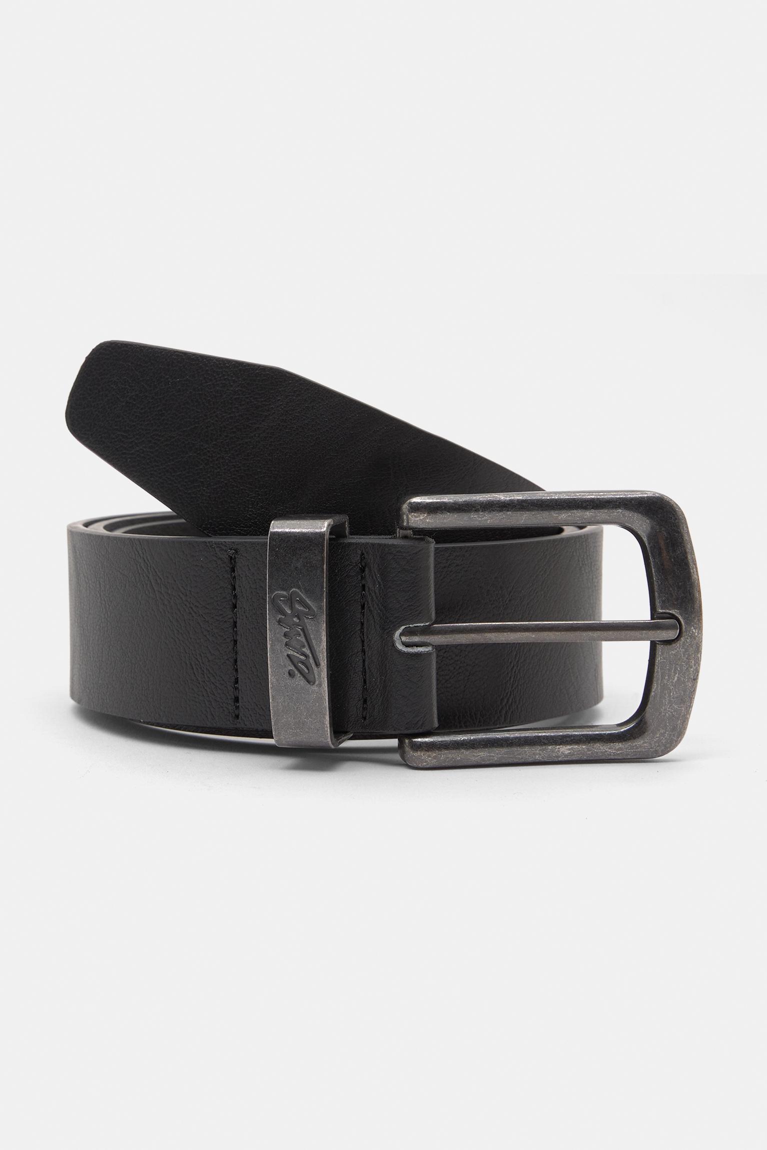 Black faux leather belt with logo Product Image