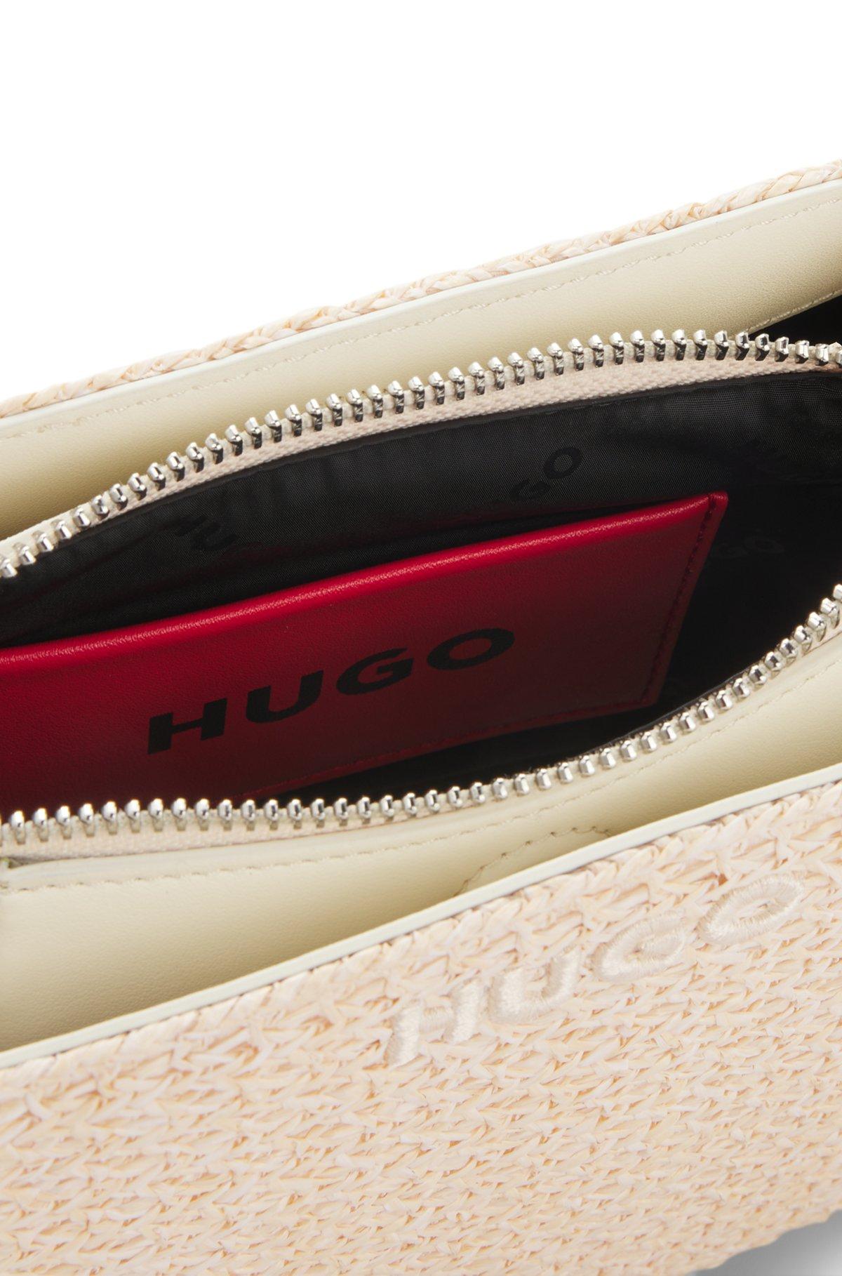 Raffia-effect shoulder bag with logo-hardware strap Product Image