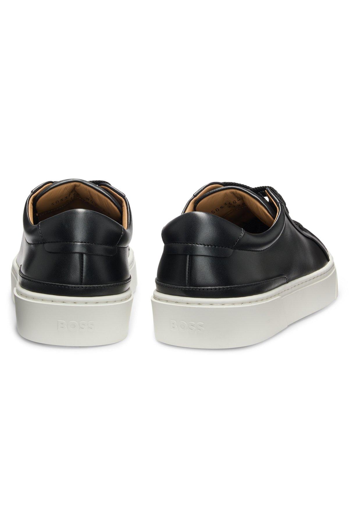 BOSS - Gary leather low-top trainers with branded lace loop - Black Product Image