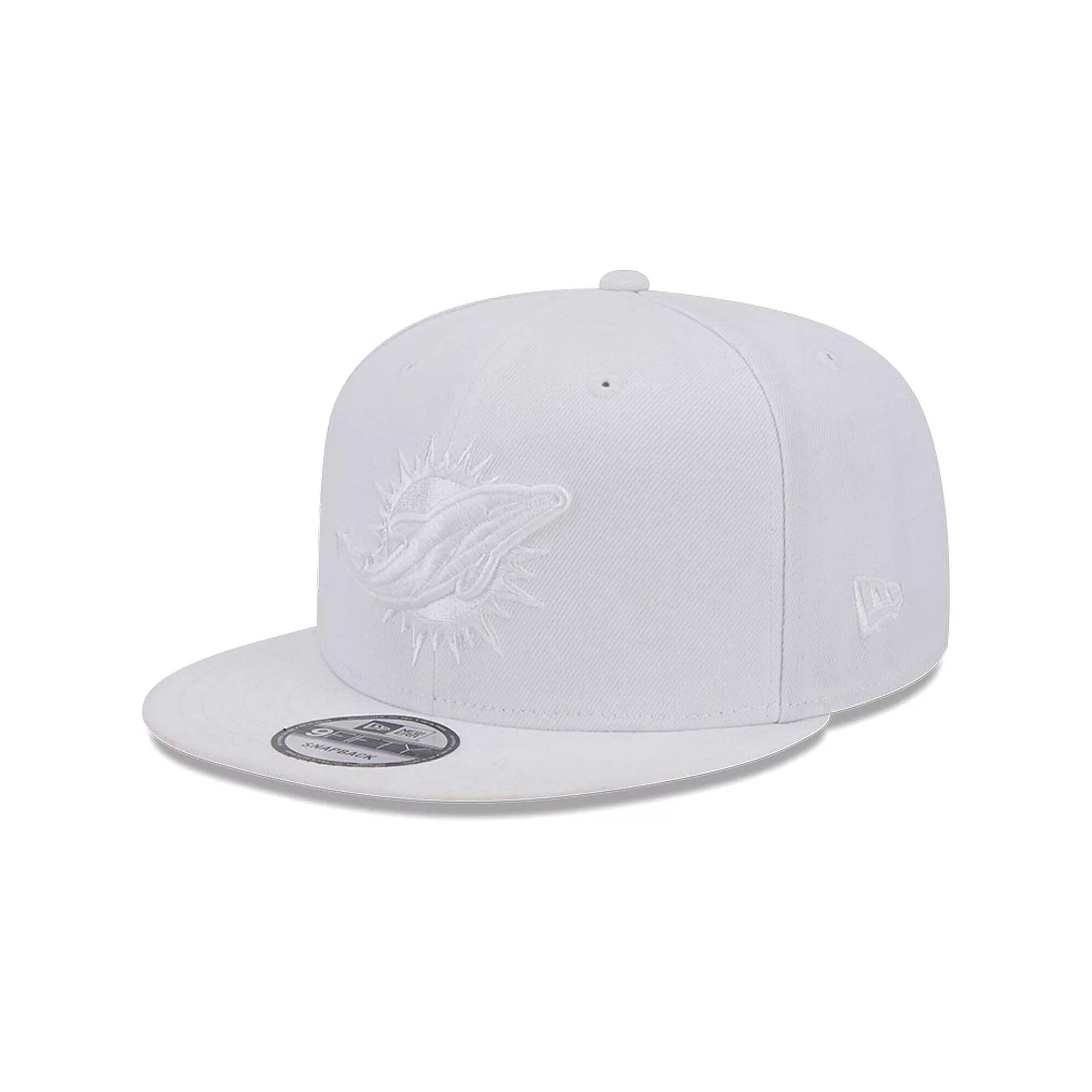 Men's New Era Miami Dolphins Main White on White 9FIFTY Snapback Hat Product Image