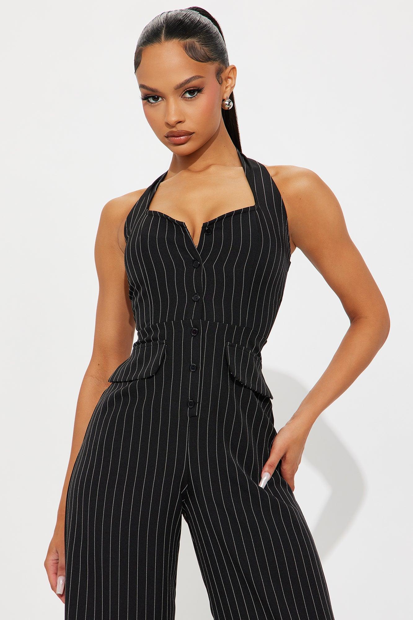 Marjory Pinstripe Jumpsuit - Black/combo Female Product Image