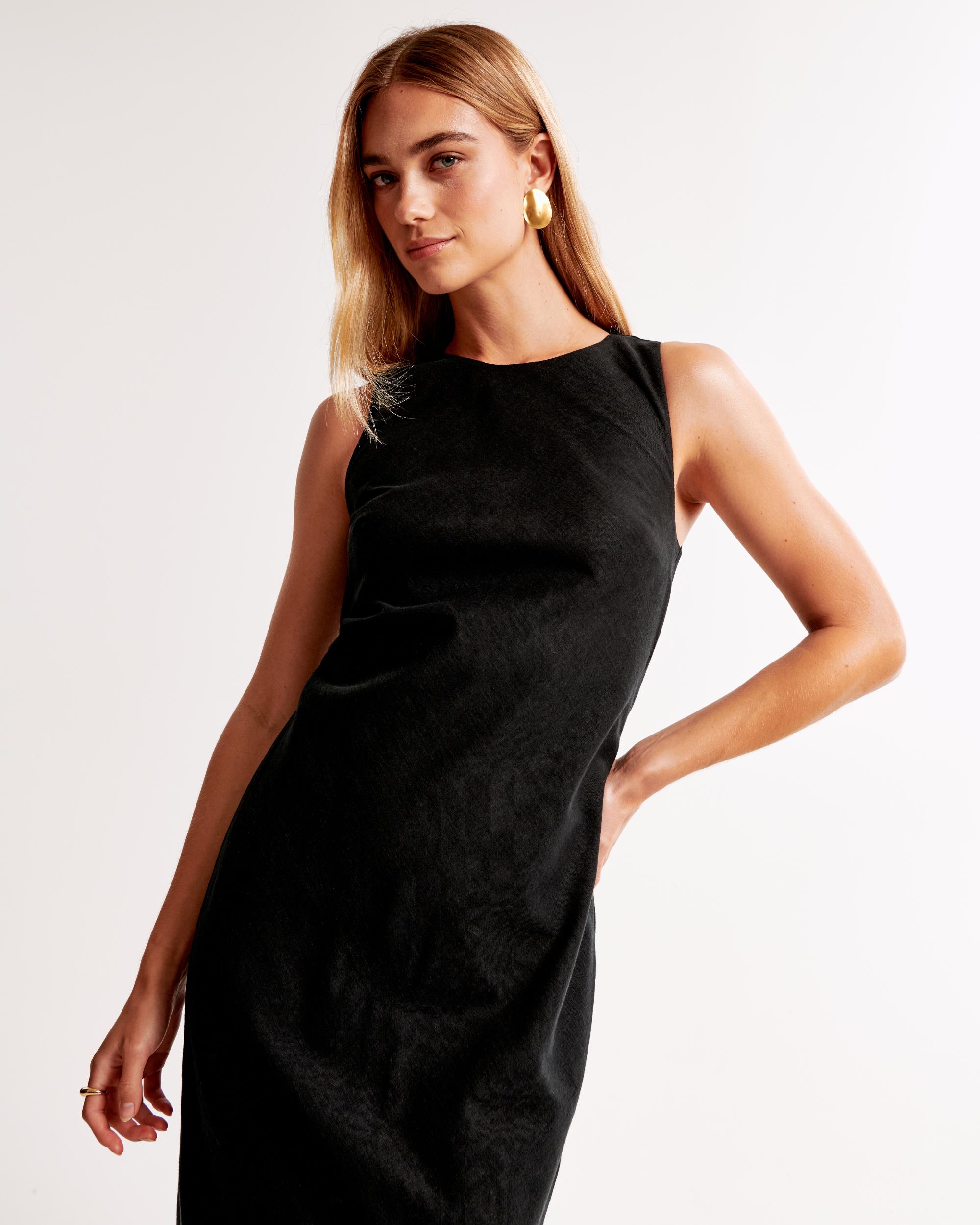 High-Neck Linen-Blend Maxi Dress Product Image