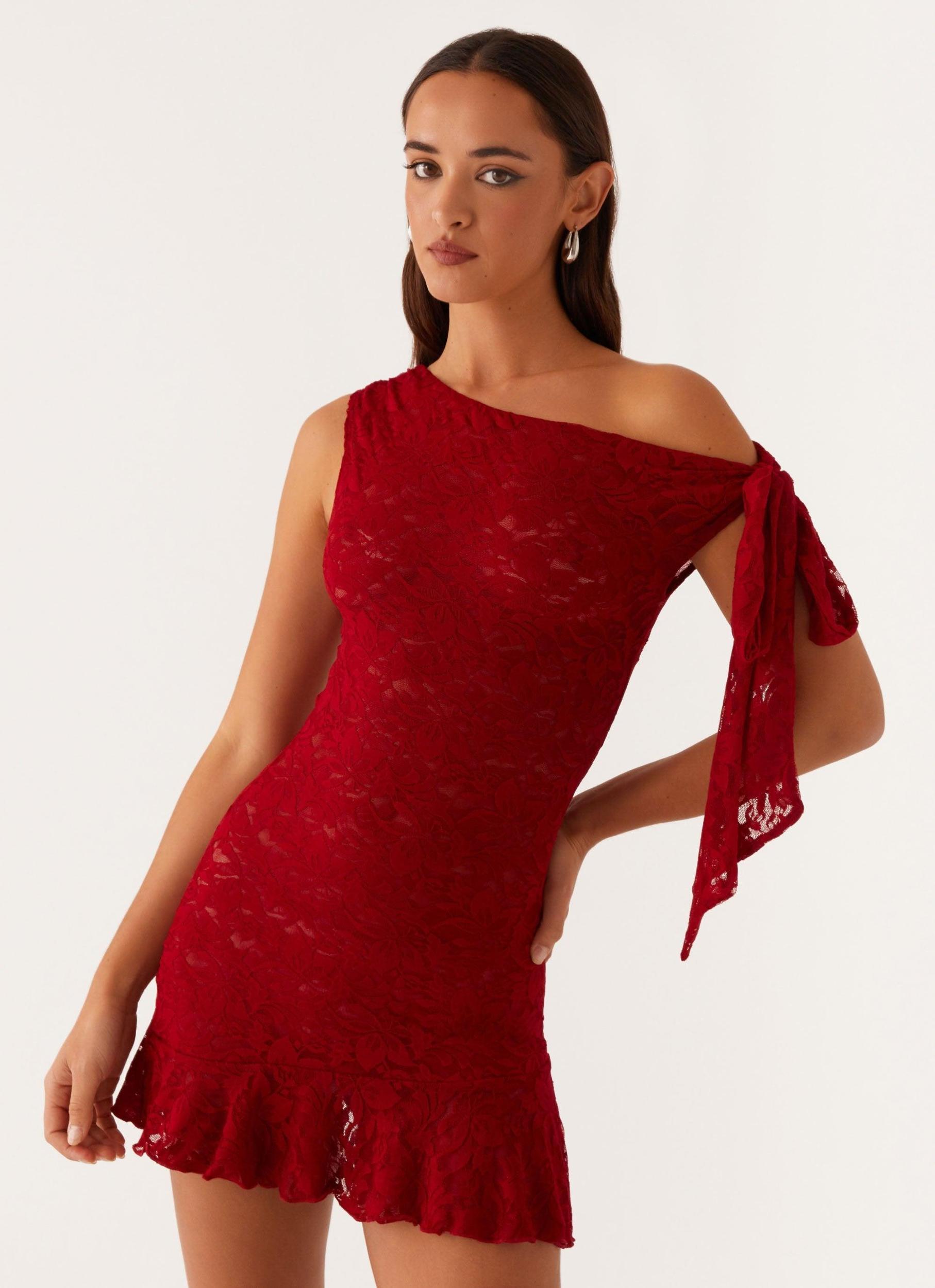 Palm House Lace Mini Dress - Red Product Image