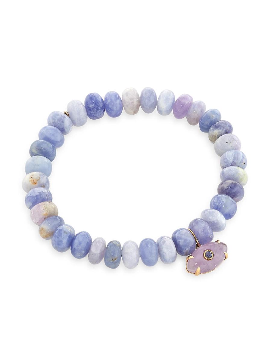 Womens 14K Yellow Gold & Multi-Gemstone Beaded Evil Eye Stretch Bracelet Product Image