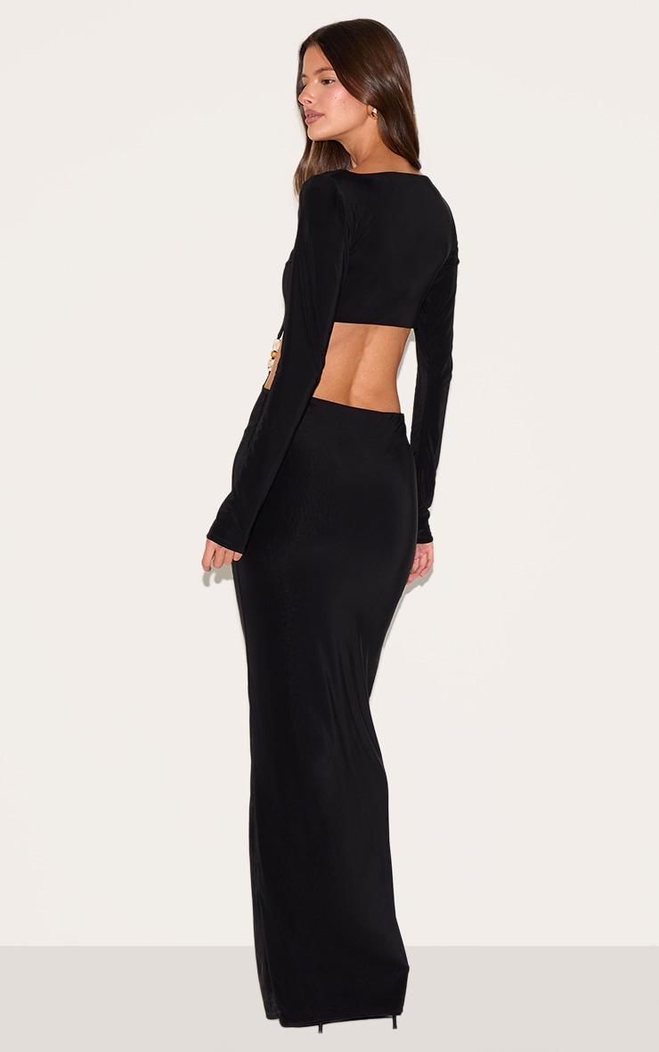 Black Double Slinky Trim Detail Cut Out Maxi Dress Product Image