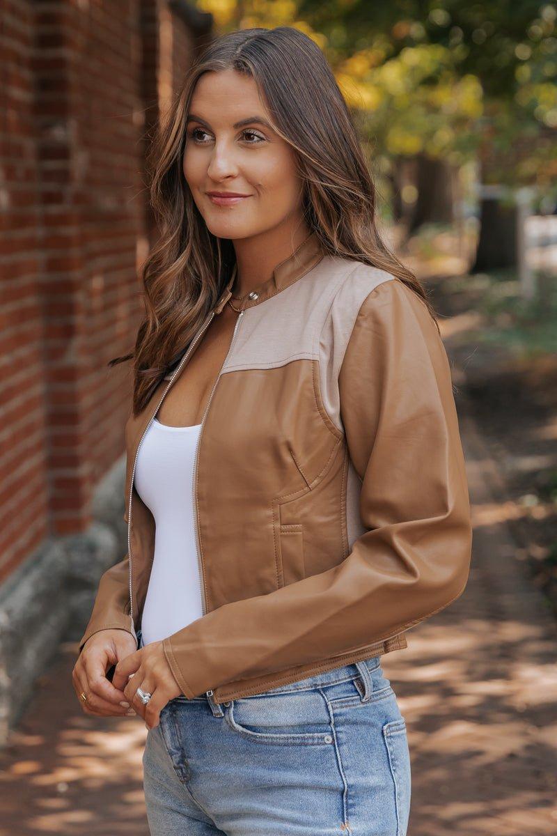 Brown Two Tone Faux Leather Jacket - FINAL SALE Product Image