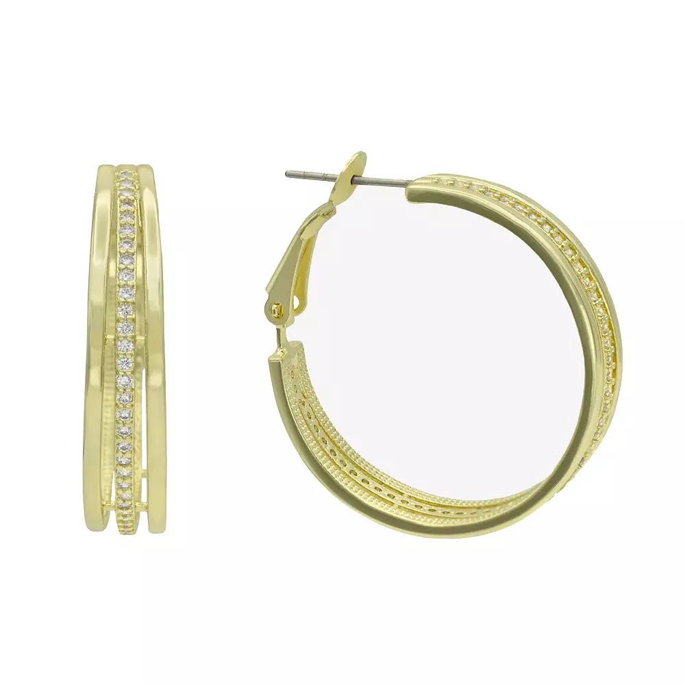 City Luxe Gold Tone Cubic Zirconia Triple-Row Hoop Earrings, Women's, Gold Tone Clear Product Image