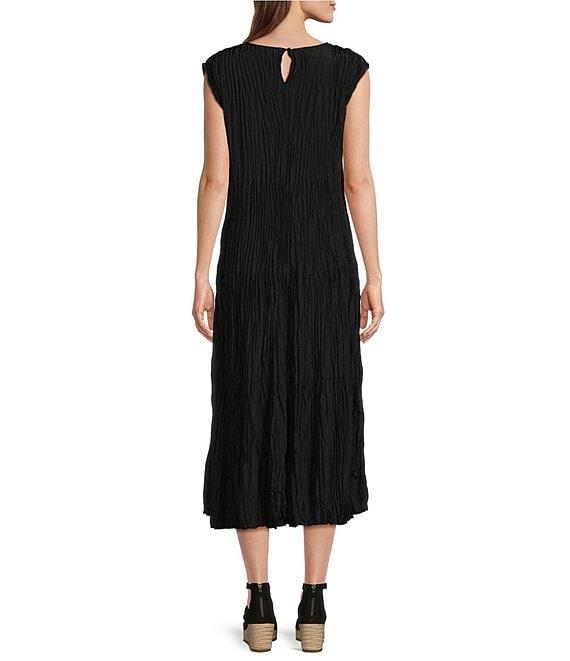 Eileen Fisher Silk Crew Neck Cap Sleeve Tiered Midi Dress Product Image