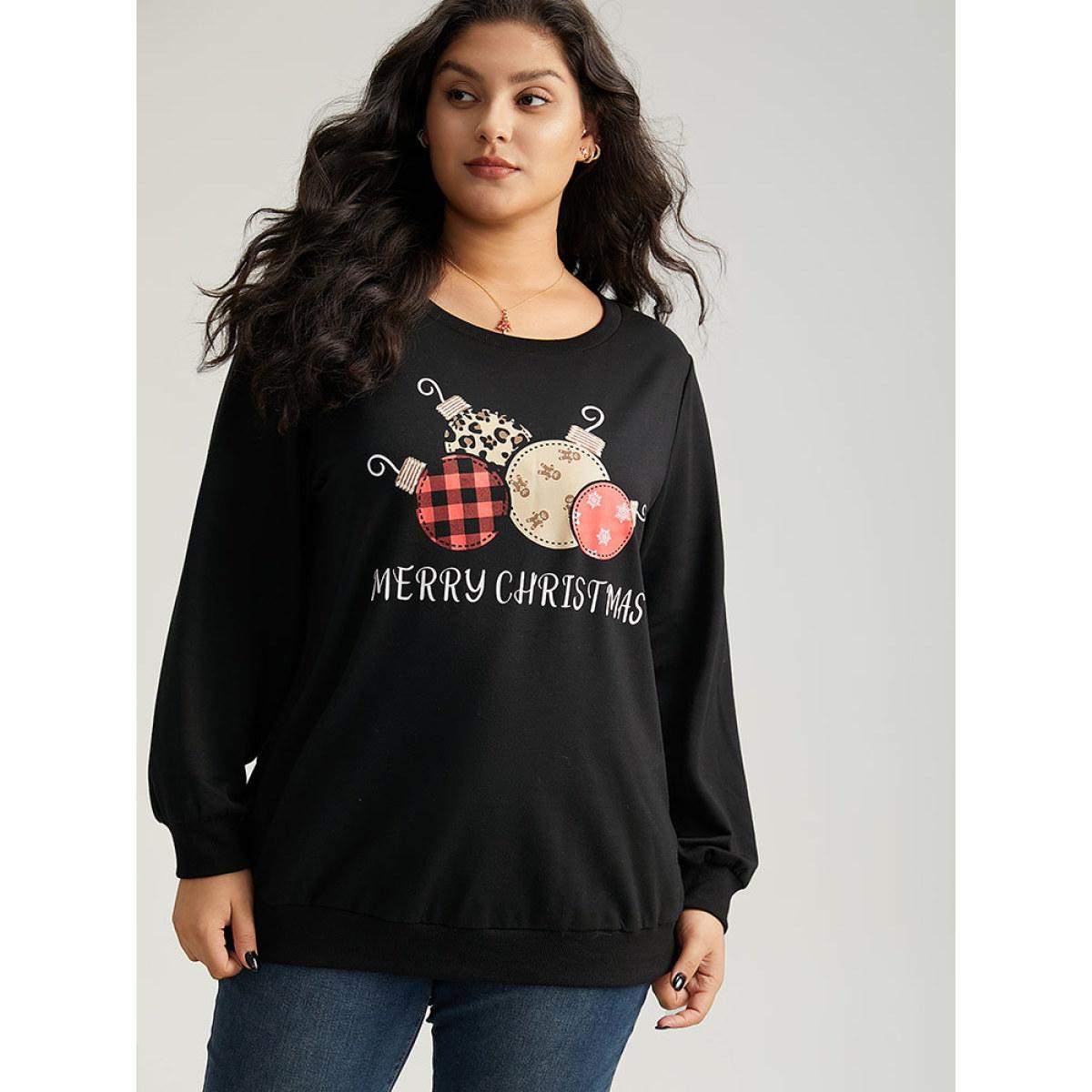 Plus Size Christmas Graphic Sequin Elastic Cuffs Sweatshirt Women Black Elegant Sequin Festival-Christmas Sweatshirts BloomChic 10/M Product Image