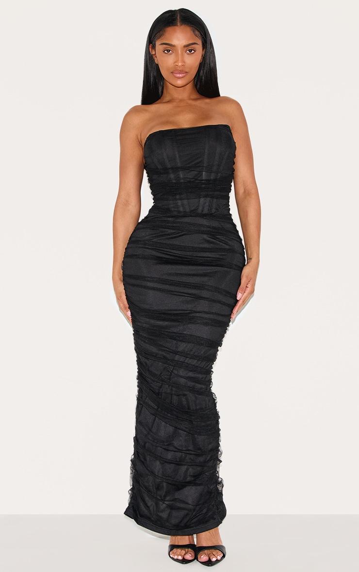 Shape Black Mesh Corset Bandeau Maxi Dress Product Image