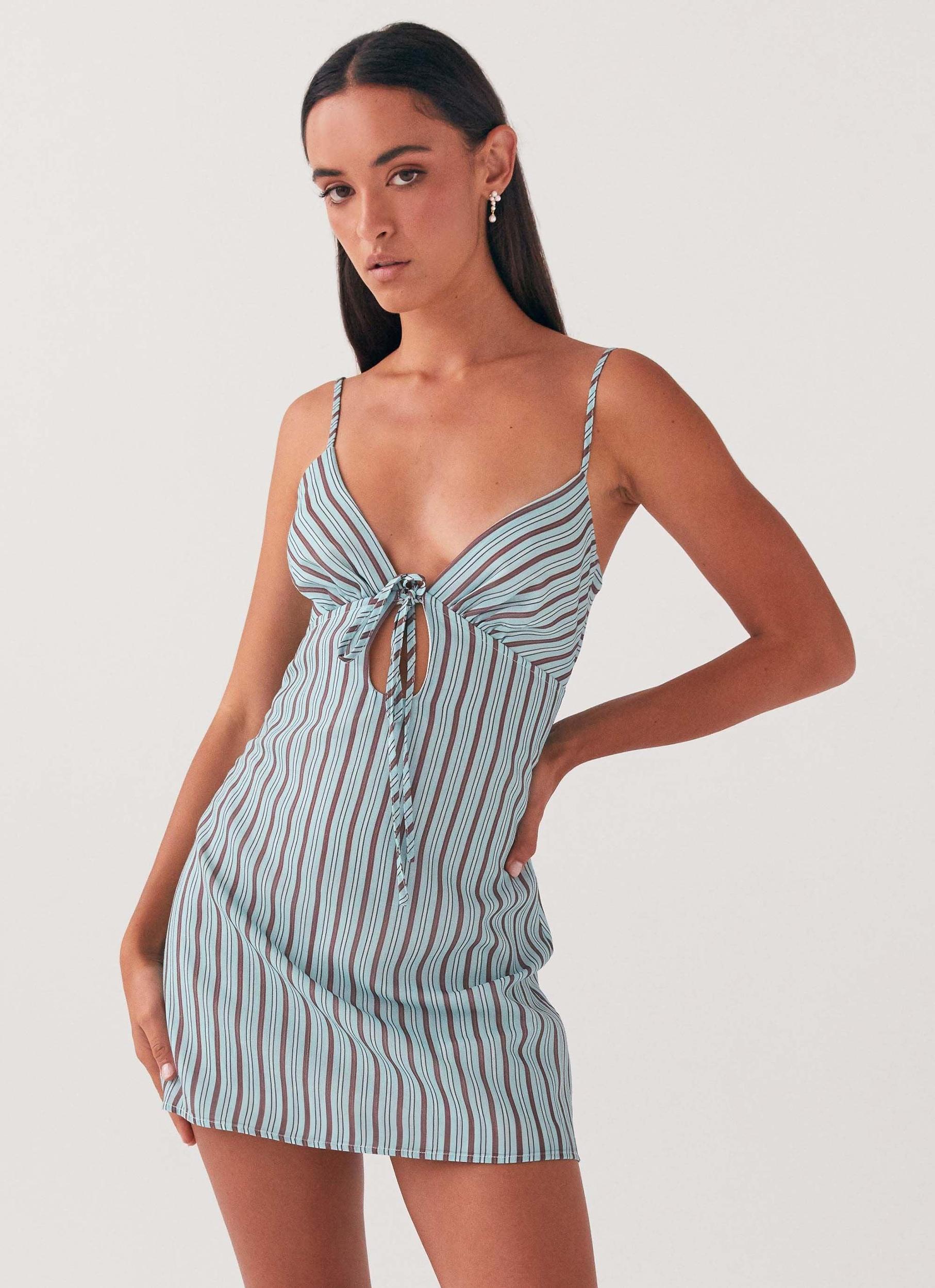 Flora Linen Mini Dress - Coastal Stripe Product Image